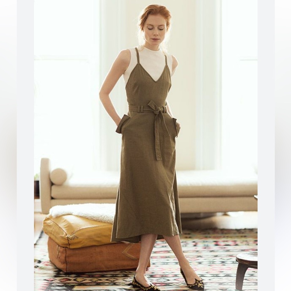 A.L.C. Frank olive strappy back wrap linen blend midi dress